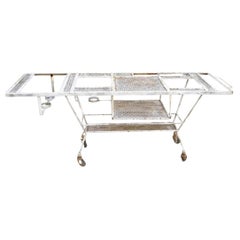Vintage Mid Century Modern Wrought Iron Metal Mesh Rolling Bar Cart Table