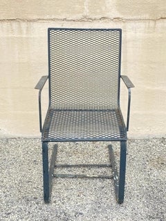 Vintage Mid Century Modern Wrought Iron Metal Mesh Spring Cantilever Patio Chair