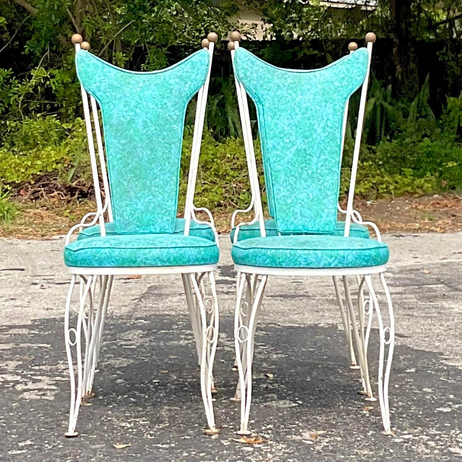 North American Vintage Mid-Century Modern Wrought Iron Outdoor Dining Chairs - Set of 4