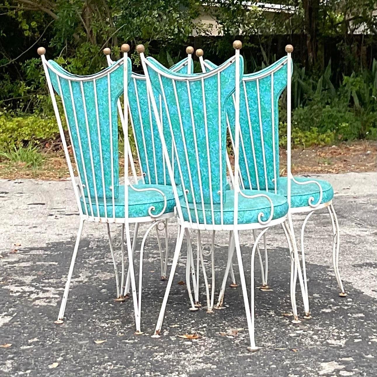 20th Century Vintage Mid-Century Modern Wrought Iron Outdoor Dining Chairs - Set of 4