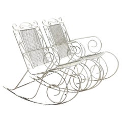 Paire de fauteuils à bascule en fer forgé vintage et moderne du milieu du siècle dernier