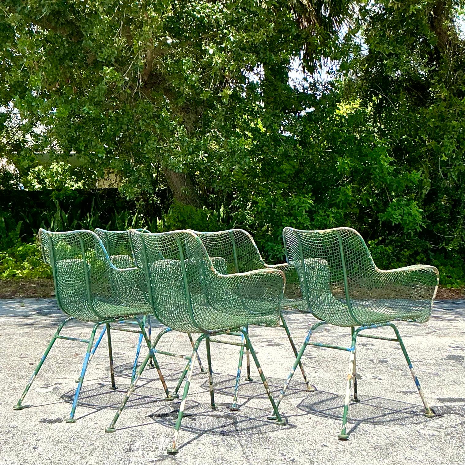 Vintage Mid-Century Modern Wrought Iron “Sculptura” Chairs After Woodard - Set o 2