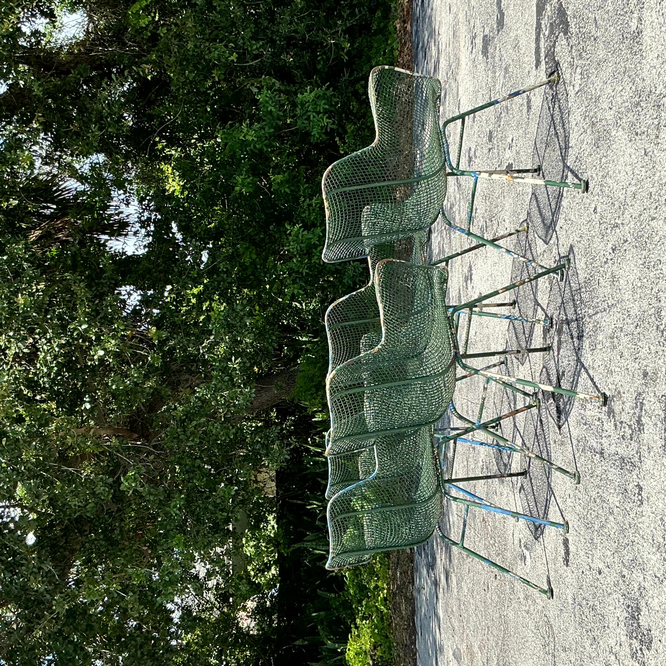 Vintage Mid-Century Modern Wrought Iron “Sculptura” Chairs After Woodard - Set o 3