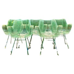 Vintage Mid-Century Modern Wrought Iron “Sculptura” Chairs After Woodard - Set o