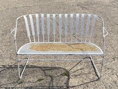 Vintage Mid Century Modern Wrought Iron Sculptural Garden Patio Loveseat Sofa