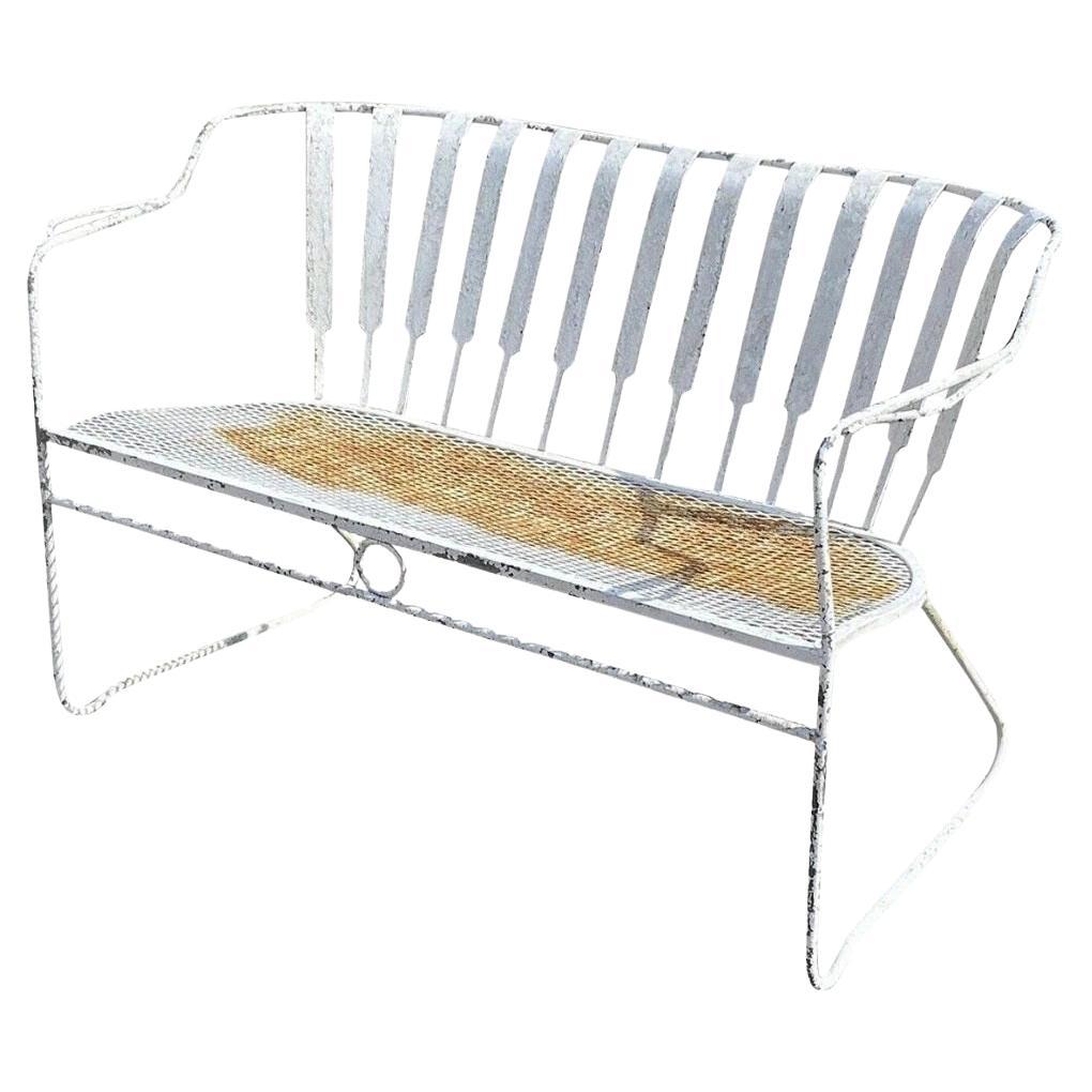 Vintage Mid Century Modern Wrought Iron Sculptural Garden Patio Loveseat Sofa