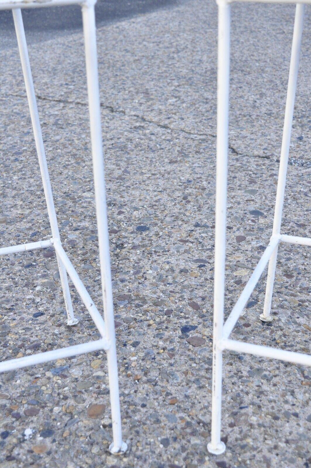 Vintage Mid Century Modern Wrought Iron Slatted White Painted Stools - a Pair 5