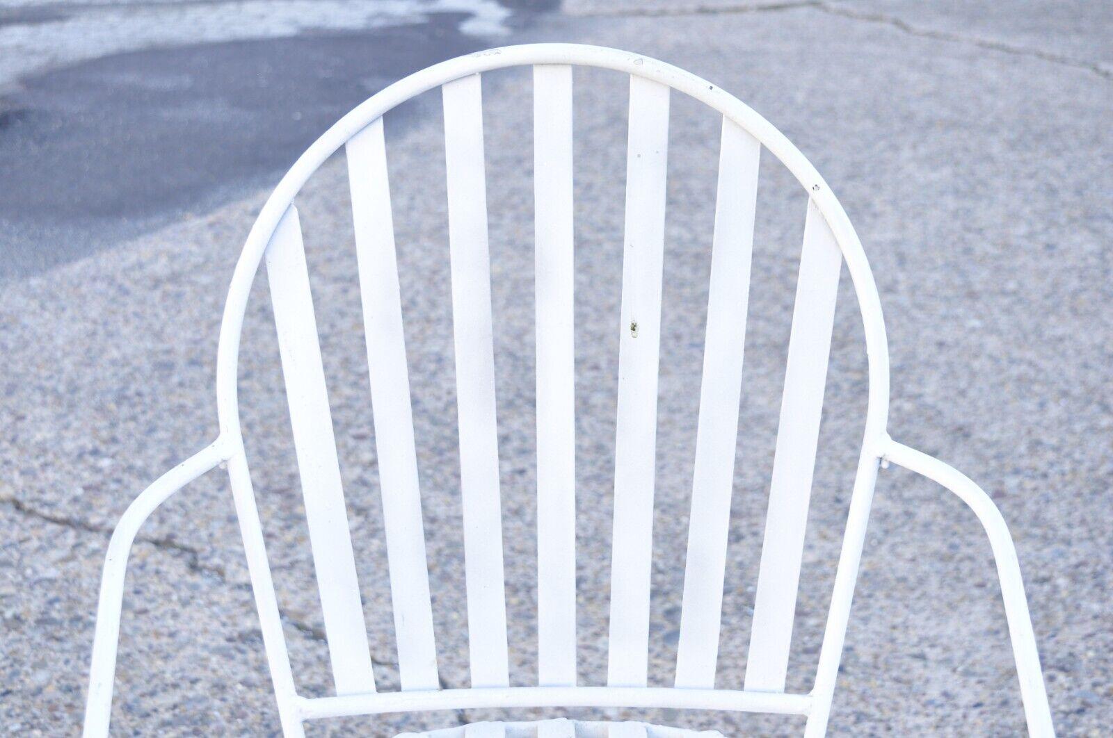 20th Century Vintage Mid Century Modern Wrought Iron Slatted White Painted Stools - a Pair