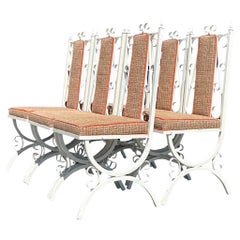 Vintage Mid-Century Modern Wrought Iron Upholstered Dining Chairs - Set of 6