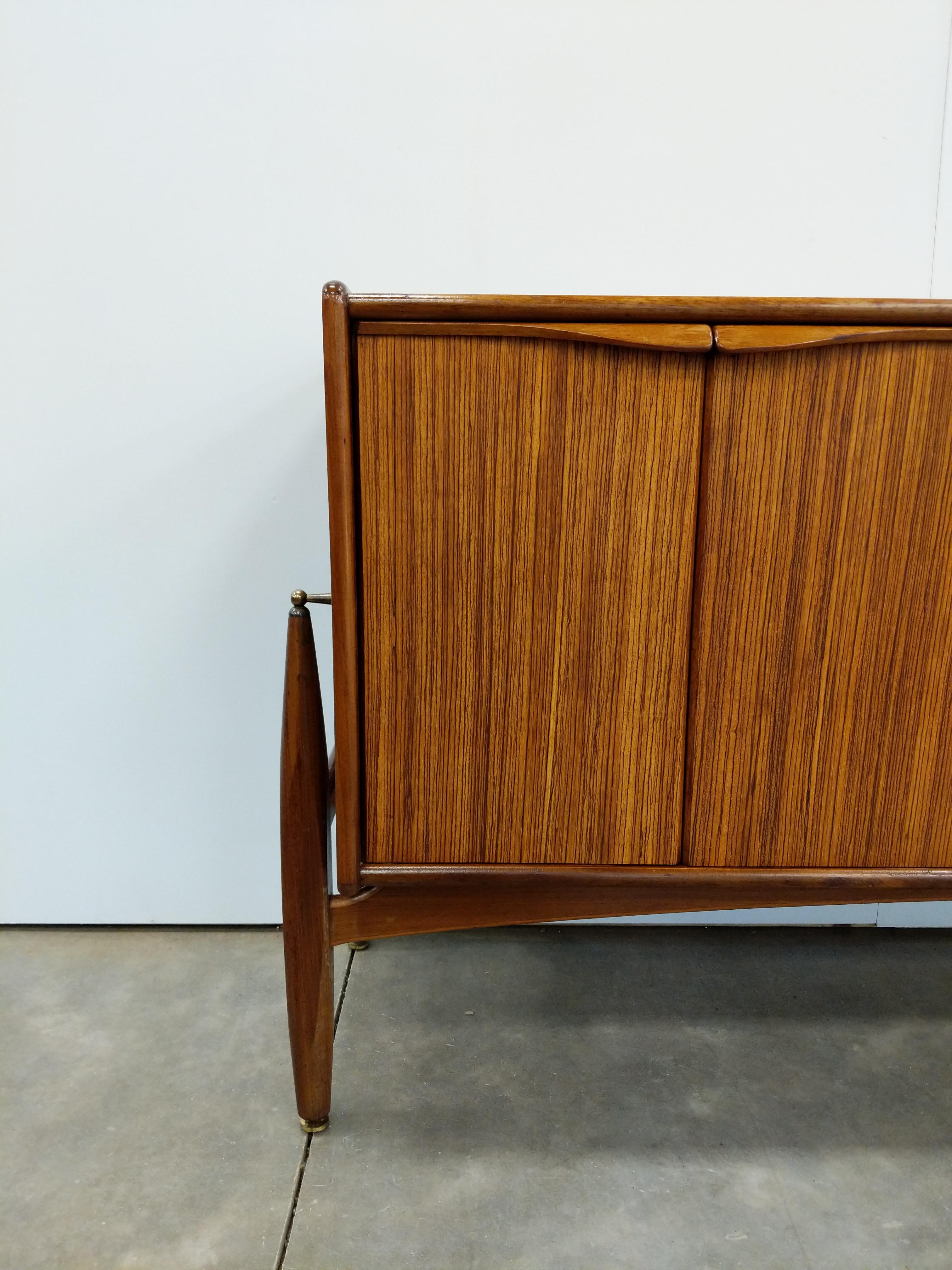 Teak Vintage Mid Century Modern Zebrano Credenza by Elliotts of Newbury For Sale