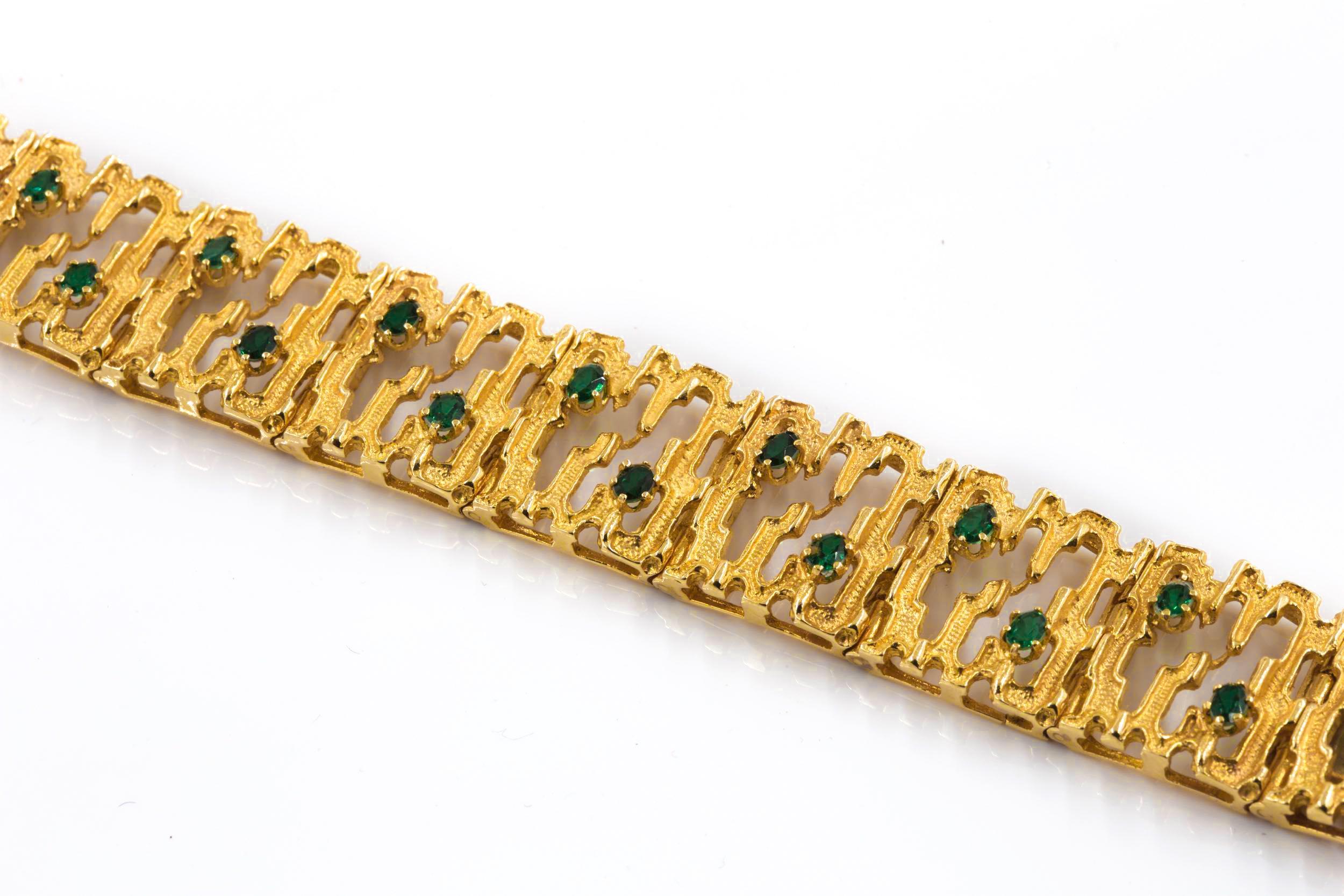 Mid-Century Modern Bracelet vintage brutaliste moderniste du milieu du siècle dernier en or jaune 14 carats en vente