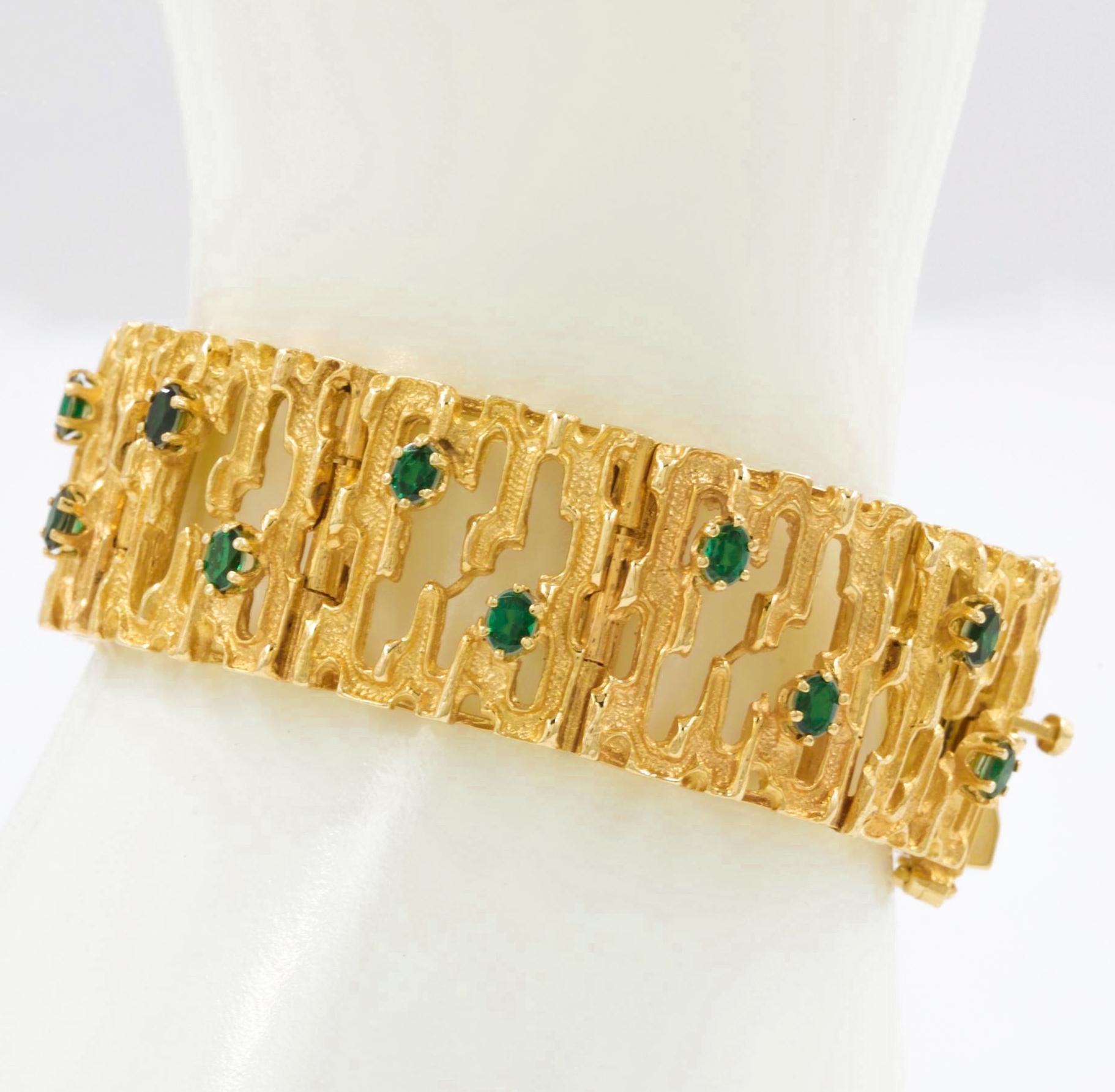 Or Bracelet vintage brutaliste moderniste du milieu du siècle dernier en or jaune 14 carats en vente