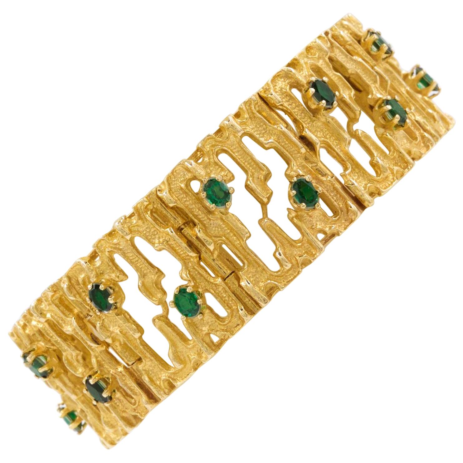 Vintage Mid-Century Modernist Brutalist 14-Karat Yellow Gold Bracelet For Sale