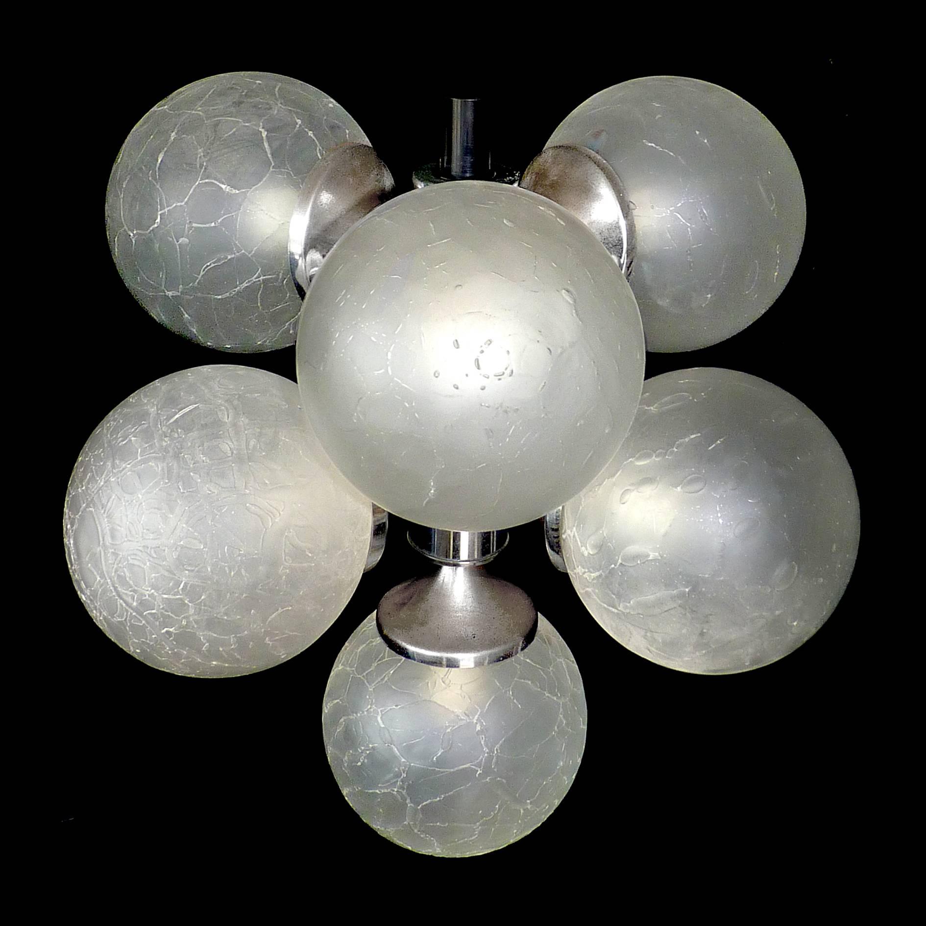 italien Lustre Spoutnik atomique de l'ère spatiale chromé vintage, moderniste du milieu du siècle dernier en vente