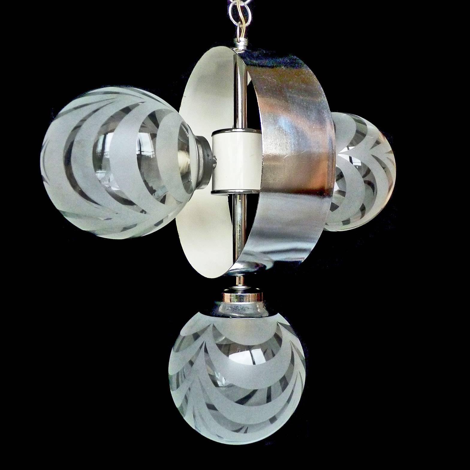 Vintage Mid-Century Modernist Chrome Atomic Space Age Sputnik Orbit Chandelier For Sale 3