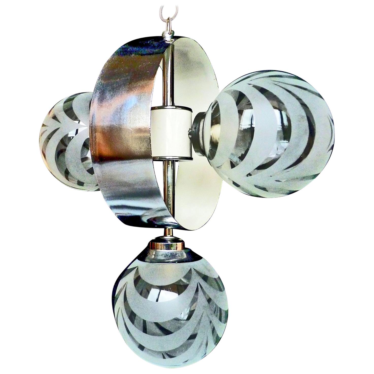 Vintage Mid-Century Modernist Chrome Atomic Space Age Sputnik Orbit Chandelier