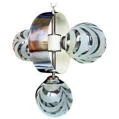 Vintage Mid-Century Modernist Chrome Atomic Space Age Sputnik Orbit Chandelier