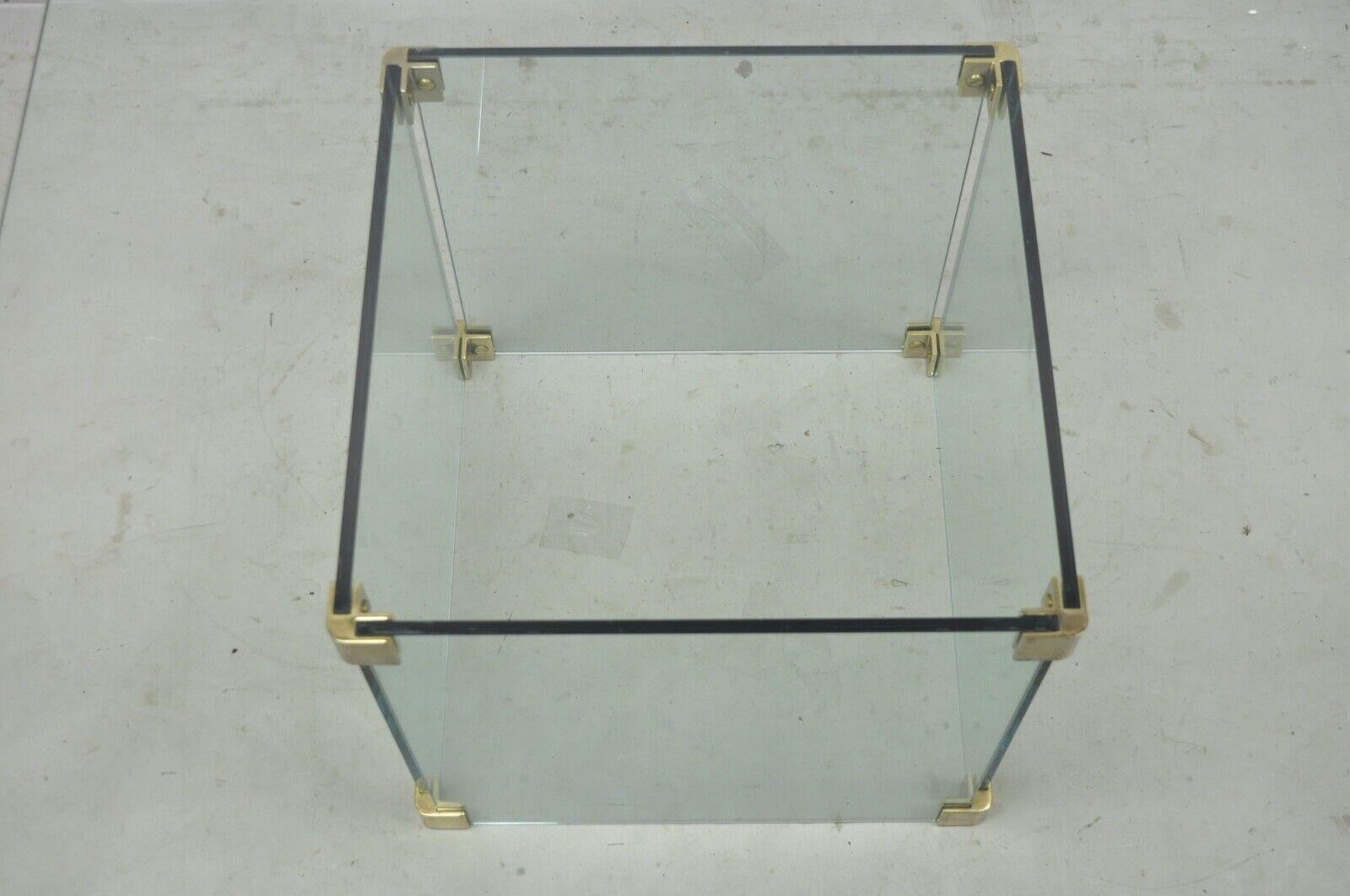 Brass Vintage Mid-Century Modernist Pace Glass Coffee Table with Glass Pedestal Base