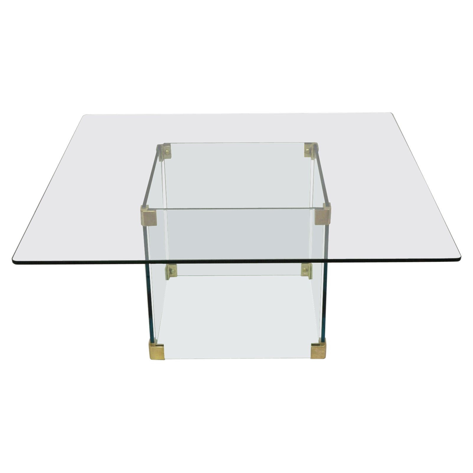 Vintage Mid-Century Modernist Pace Glass Coffee Table with Glass Pedestal Base