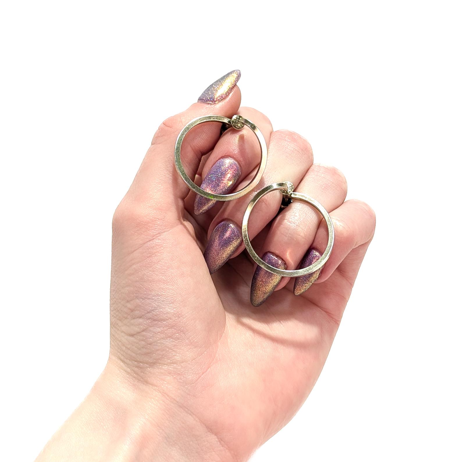Women's Vintage Mid-Century Modernist Paul Lobel Gilt Sterling Silver Hoop Earrings For Sale