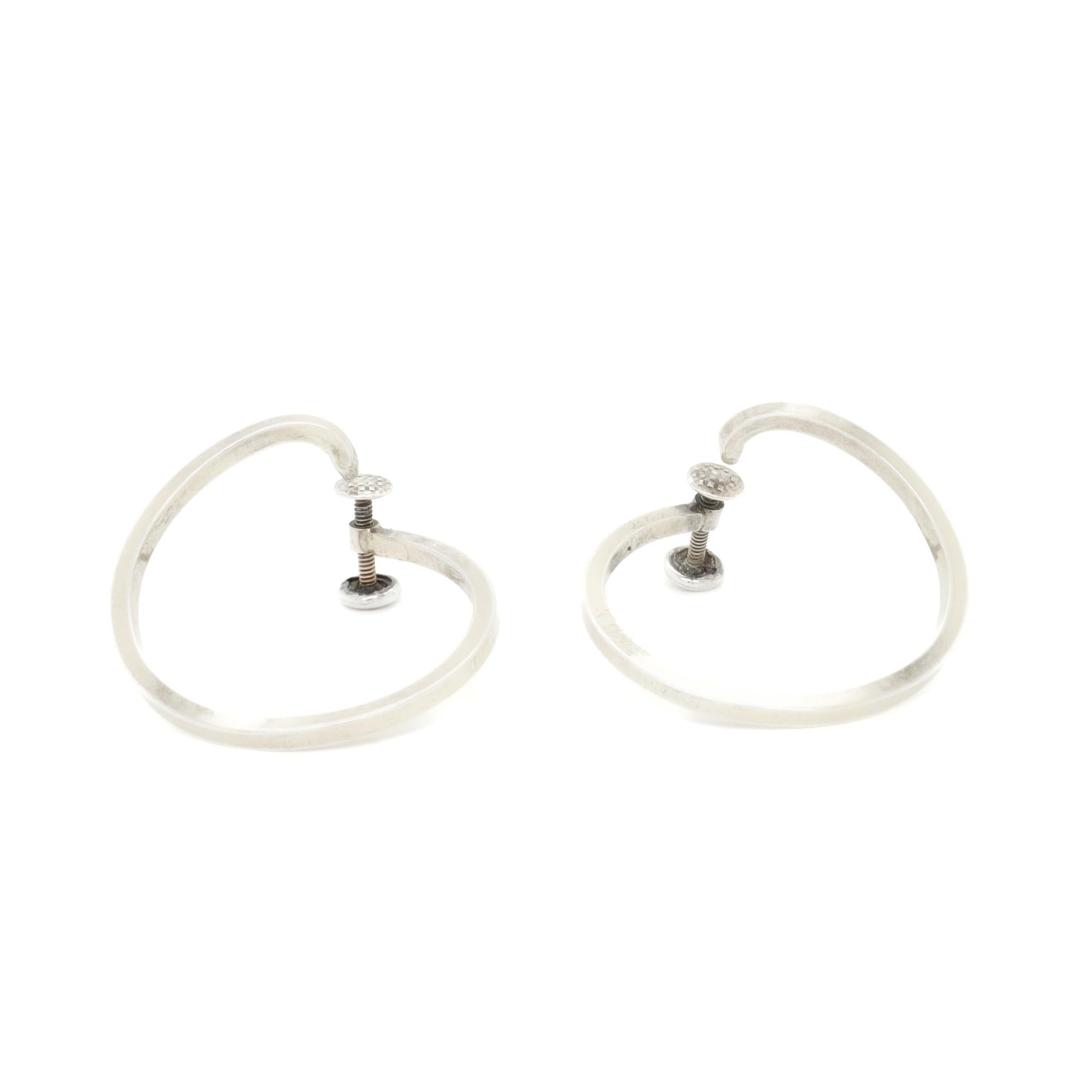 Vintage Mid-Century Modernist Paul Lobel Gilt Sterling Silver Hoop Earrings For Sale 1