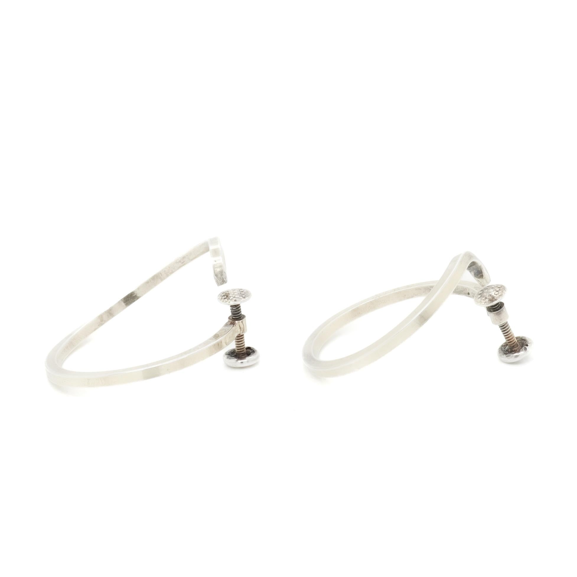 Vintage Mid-Century Modernist Paul Lobel Gilt Sterling Silver Hoop Earrings For Sale 3