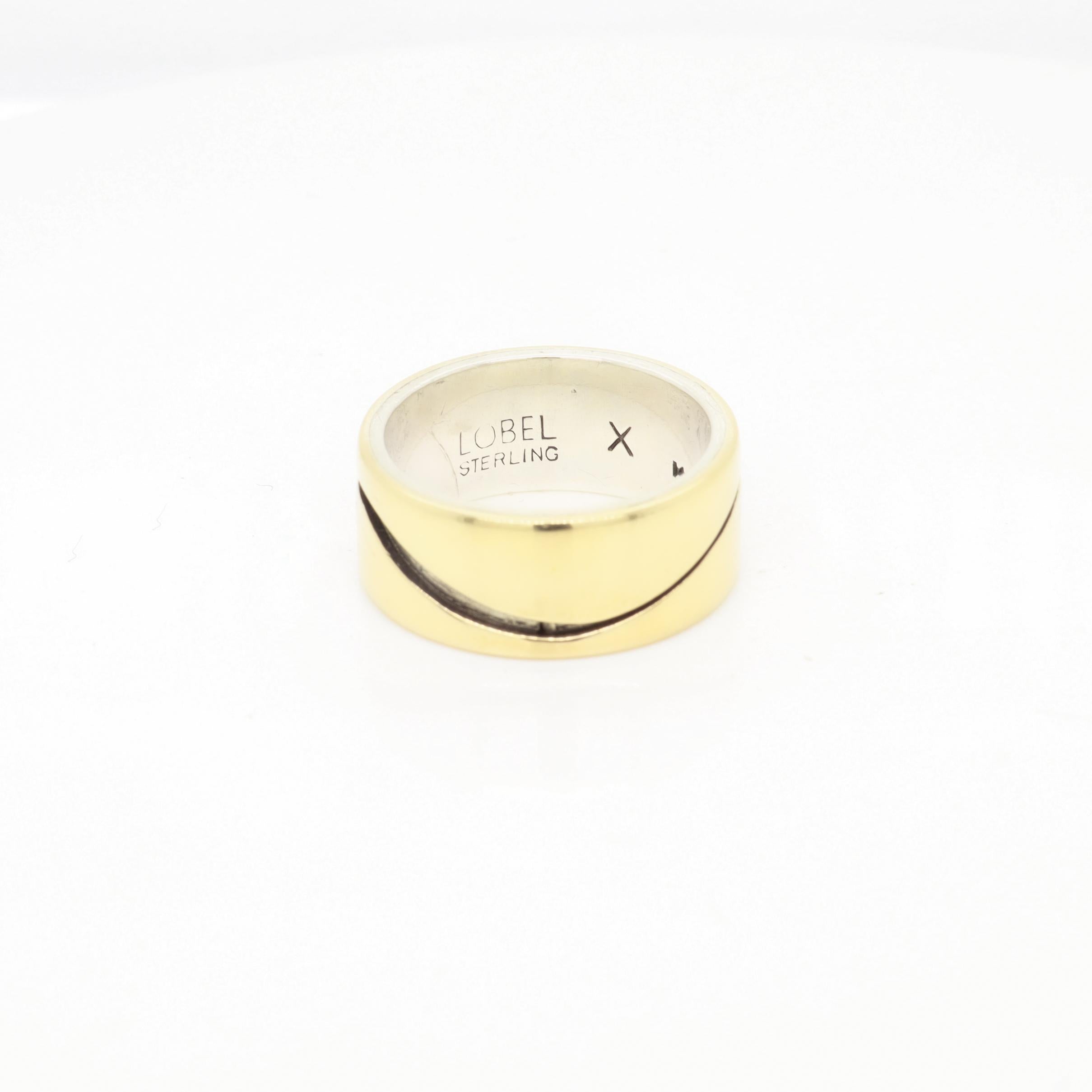 Vintage Mid-Century Modernist Paul Lobel Mixed Metal Gold/Silver Cigar Band Ring en venta 5