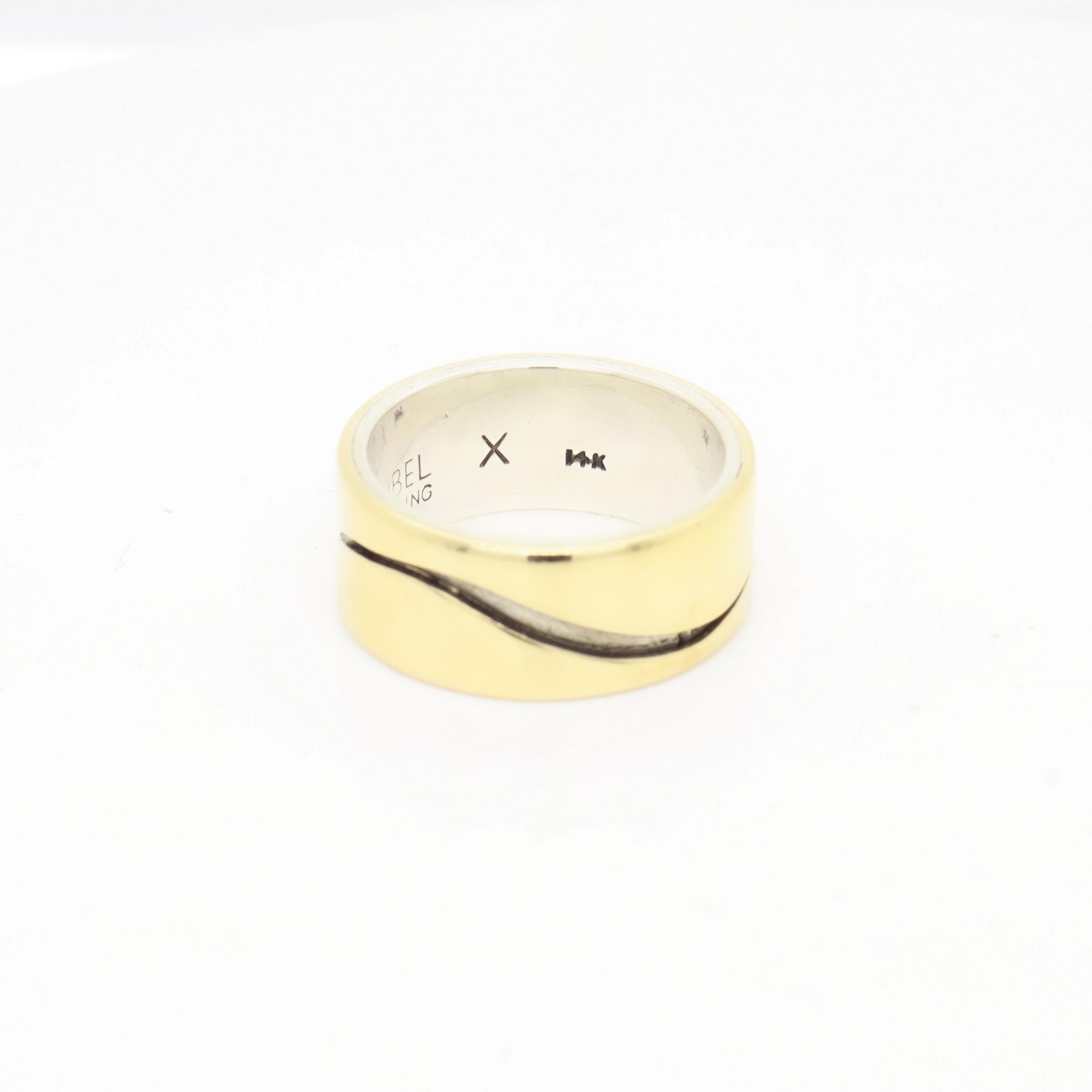 Vintage Mid-Century Modernist Paul Lobel Mixed Metal Gold/Silver Cigar Band Ring en venta 6