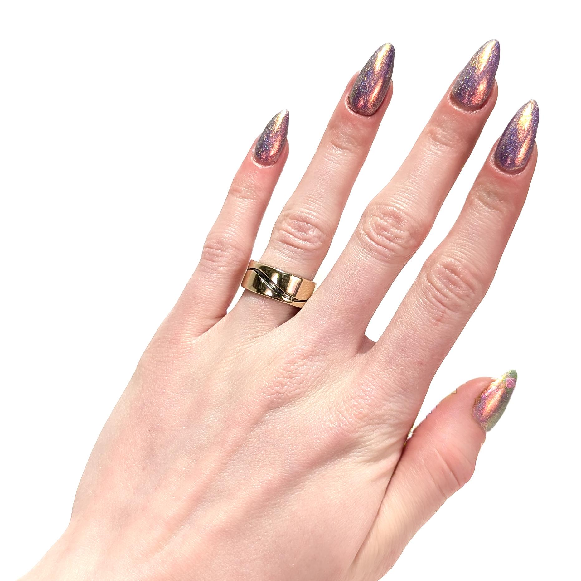 Vintage Mid-Century Modernist Paul Lobel Mixed Metal Gold/Silver Cigar Band Ring Modernista en venta