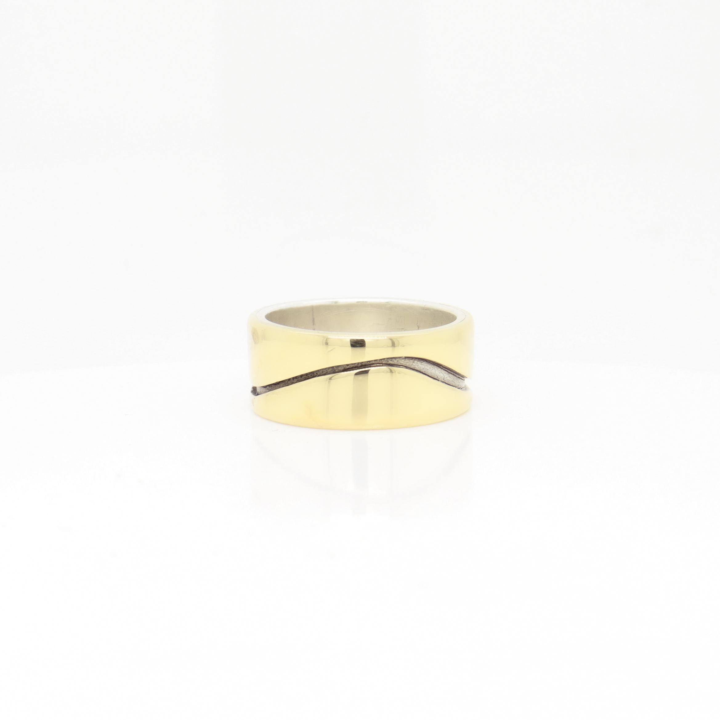 Vintage Mid-Century Modernist Paul Lobel Mixed Metal Gold/Silver Cigar Band Ring en venta 1