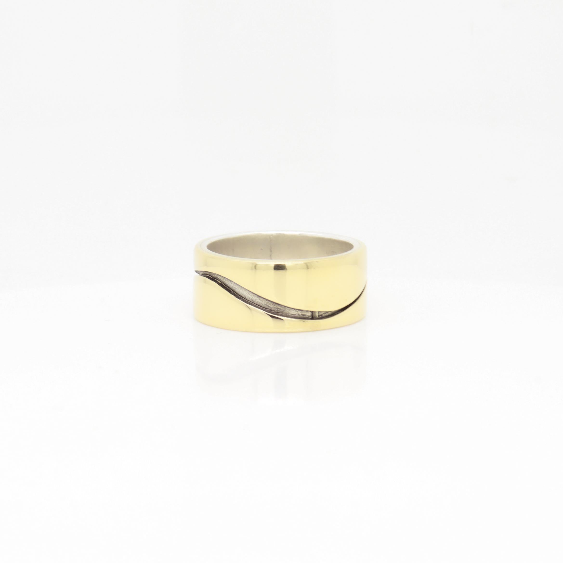 Vintage Mid-Century Modernist Paul Lobel Mixed Metal Gold/Silver Cigar Band Ring en venta 2