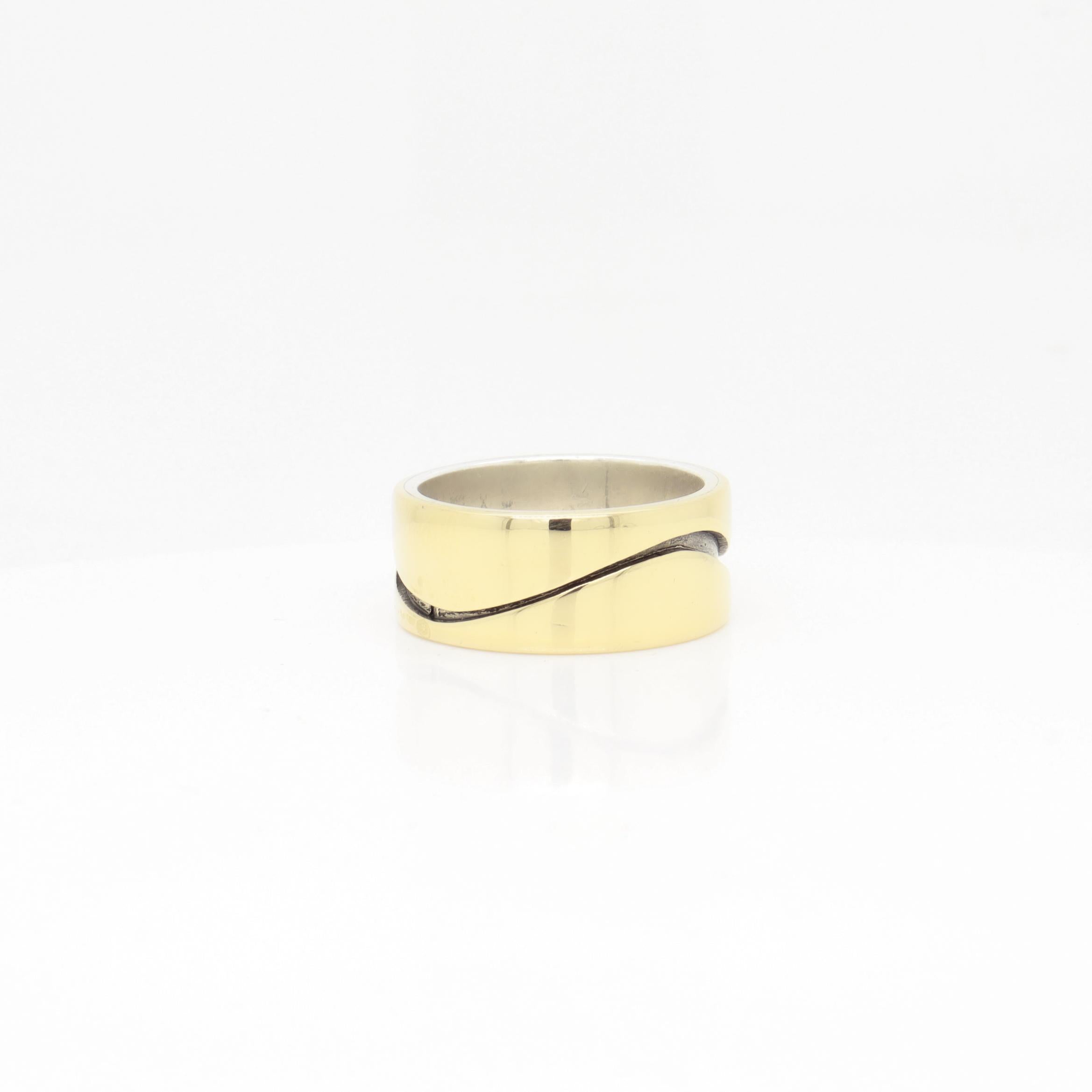 Vintage Mid-Century Modernist Paul Lobel Mixed Metal Gold/Silver Cigar Band Ring en venta 3