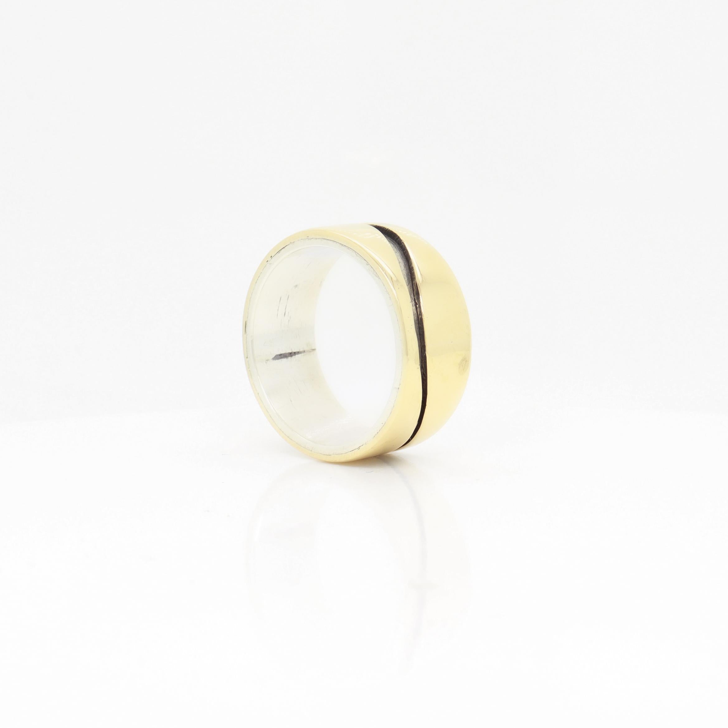 Vintage Mid-Century Modernist Paul Lobel Mixed Metal Gold/Silver Cigar Band Ring en venta 4
