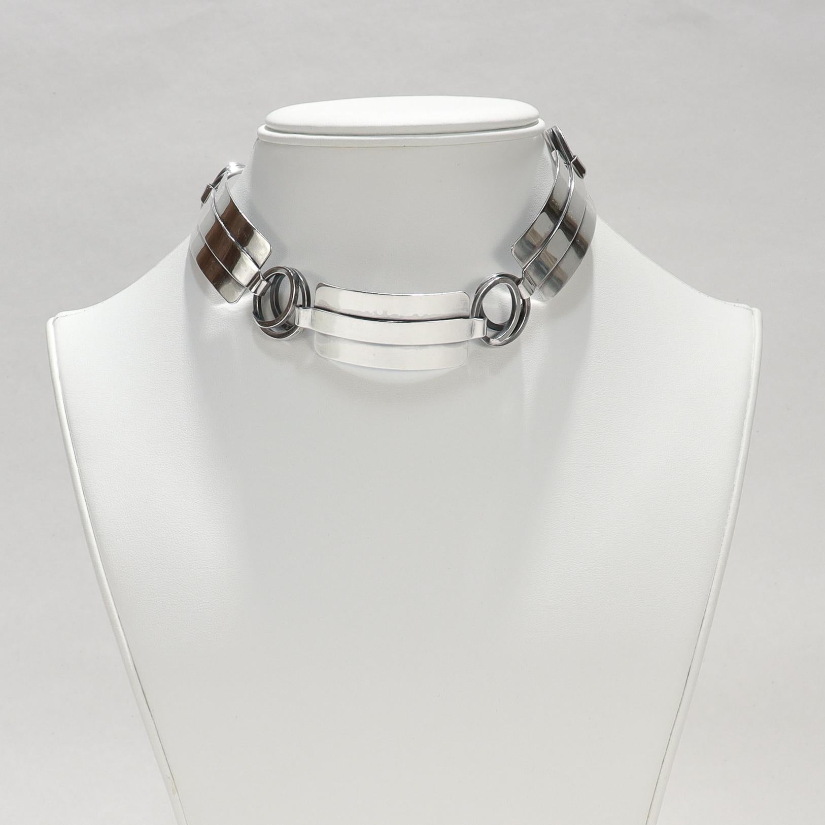 Vintage Mid-Century Modernist Paul Lobel Sterling Silver 13-Inch Choker Necklace en Bueno estado para la venta en Philadelphia, PA