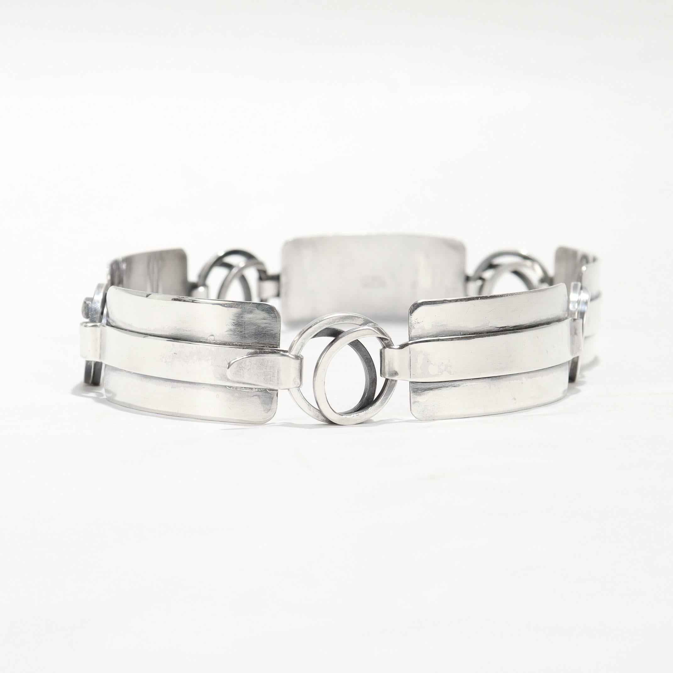 De las mujeres Vintage Mid-Century Modernist Paul Lobel Sterling Silver 13-Inch Choker Necklace en venta