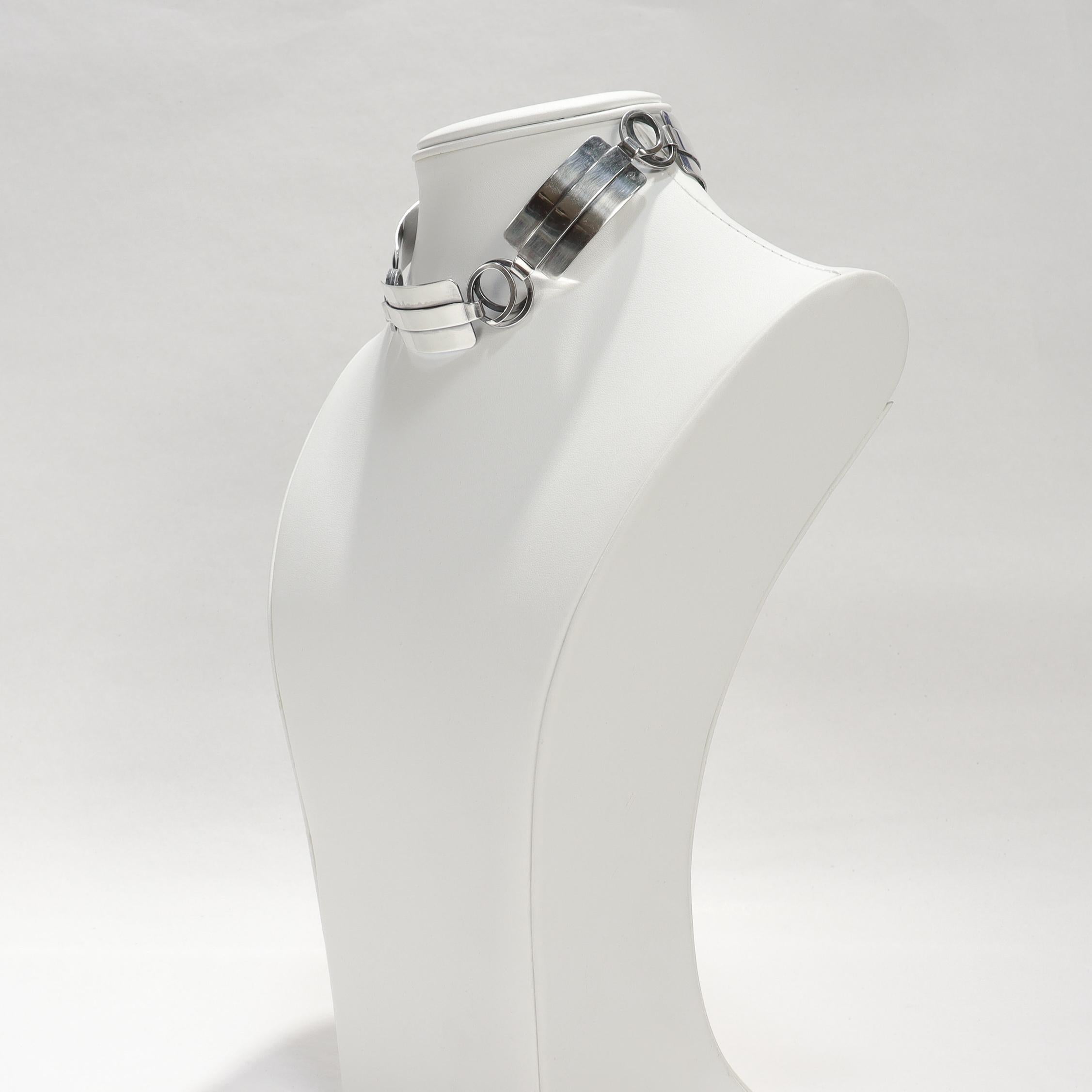 Vintage Mid-Century Modernist Paul Lobel Sterling Silver 13-Inch Choker Necklace en venta 1