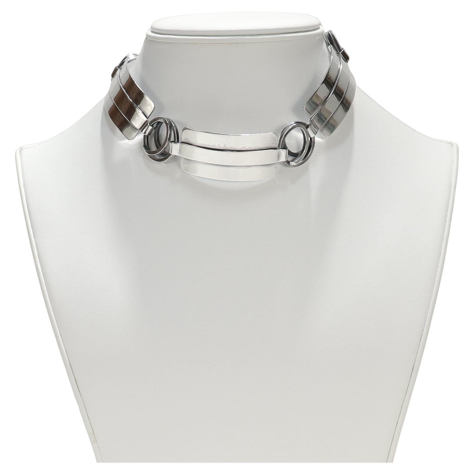 Vintage Mid-Century Modernist Paul Lobel Sterling Silver 13-Inch Choker Necklace en venta