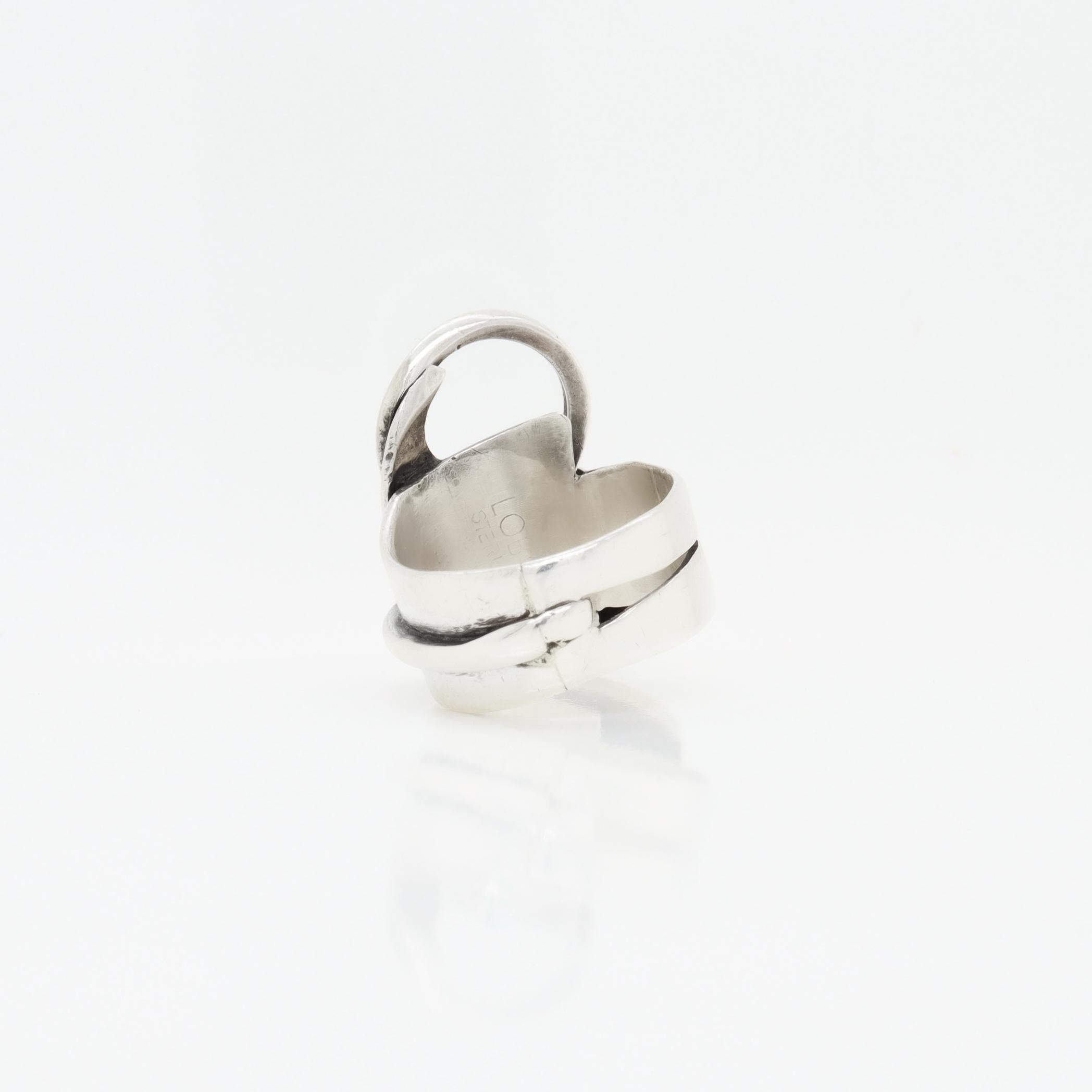 Anello da cocktail astratto d'epoca in argento di Paul Lobel, modernista della metà del secolo scorso in vendita 5