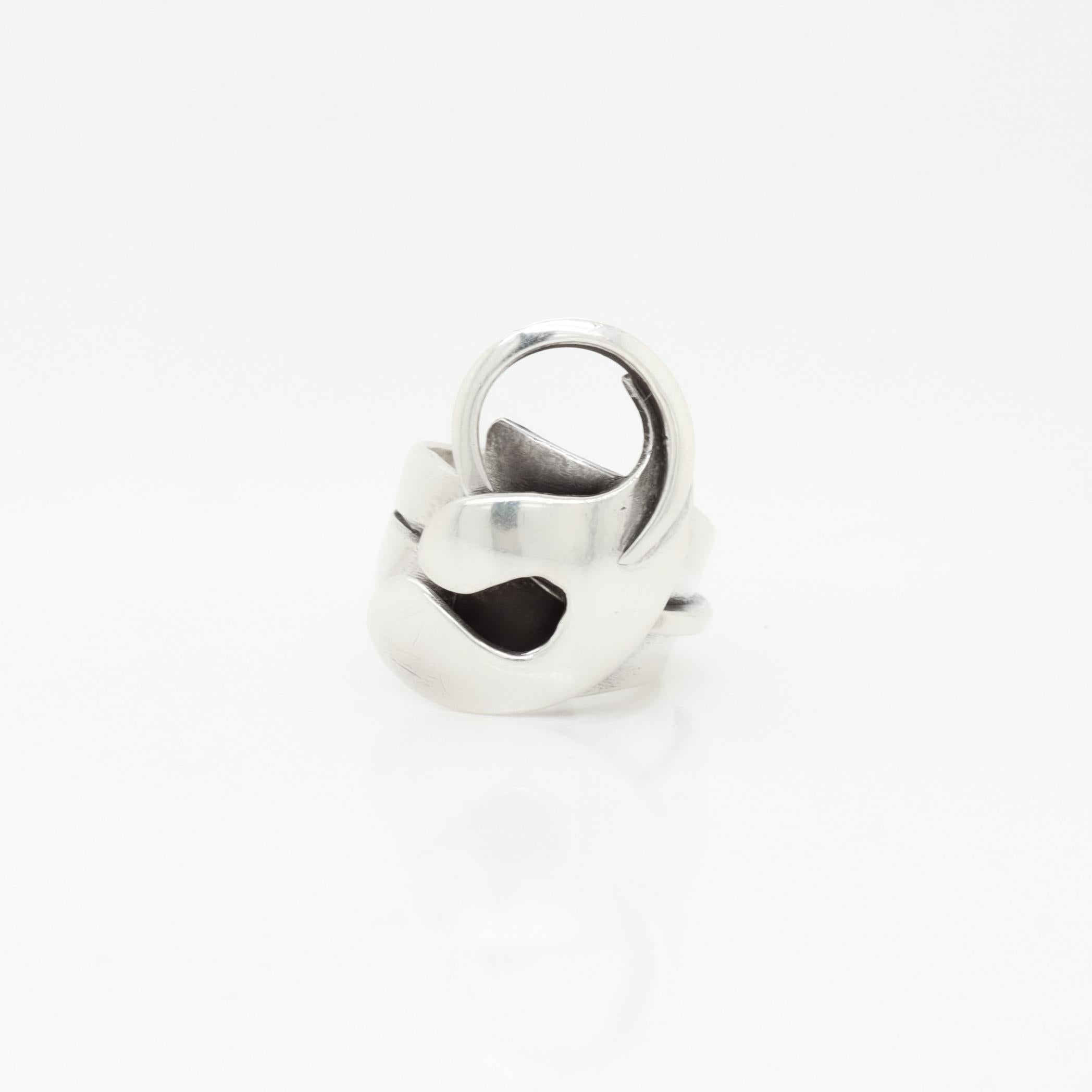 Anello da cocktail astratto d'epoca in argento di Paul Lobel, modernista della metà del secolo scorso in vendita 7
