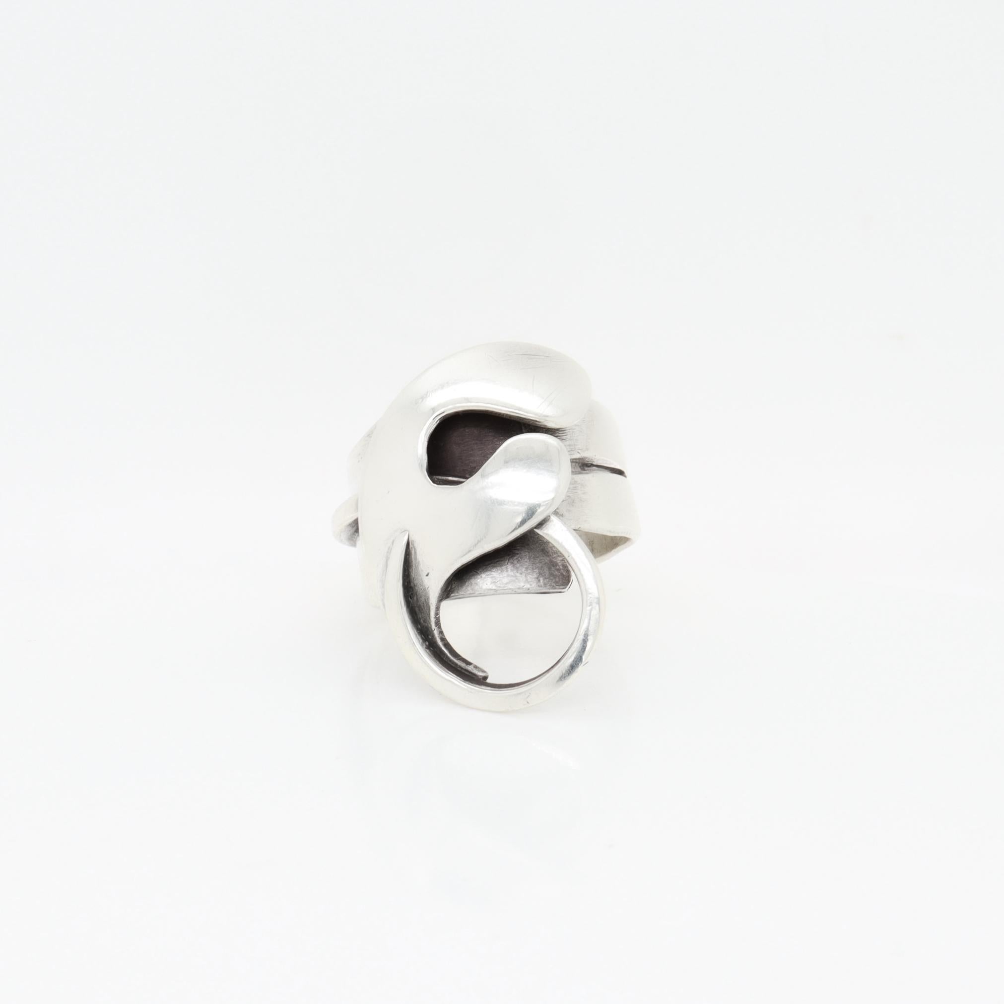 Anello da cocktail astratto d'epoca in argento di Paul Lobel, modernista della metà del secolo scorso in vendita 9