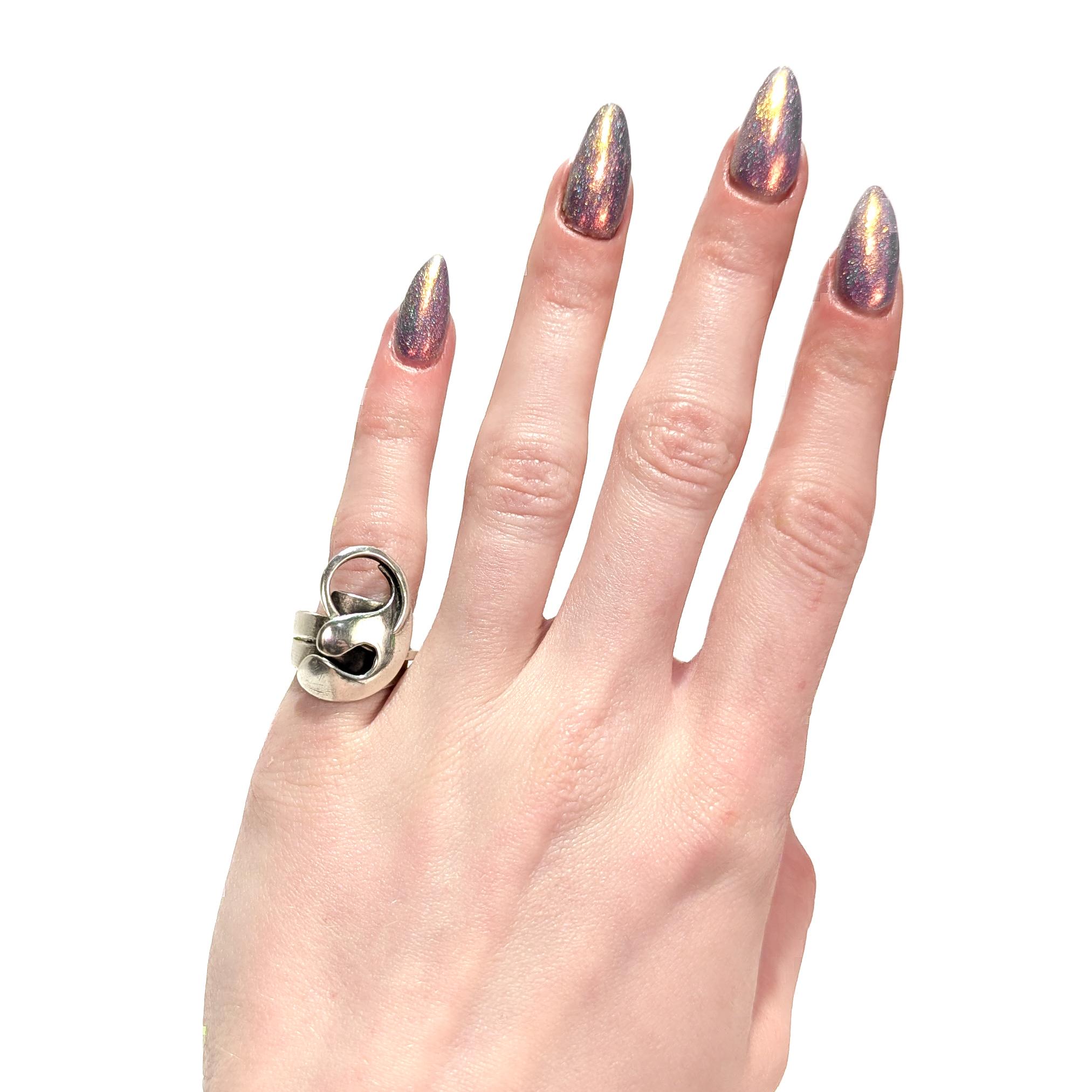 Modernista Anello da cocktail astratto d'epoca in argento di Paul Lobel, modernista della metà del secolo scorso in vendita