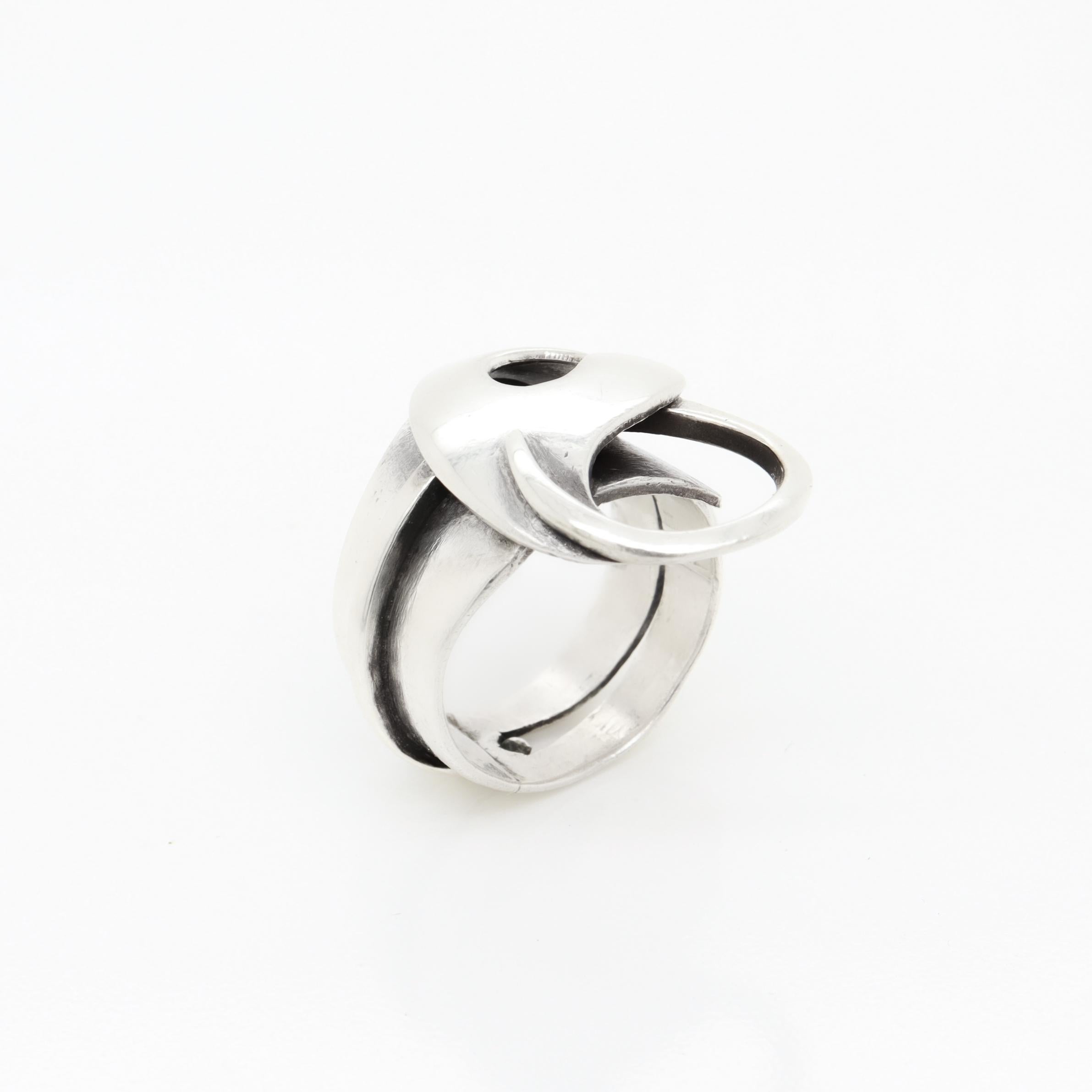 Anello da cocktail astratto d'epoca in argento di Paul Lobel, modernista della metà del secolo scorso in vendita 2