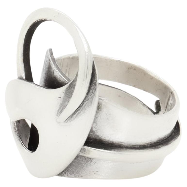 Anello da cocktail astratto d'epoca in argento di Paul Lobel, modernista della metà del secolo scorso in vendita