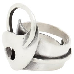 Anello da cocktail astratto d'epoca in argento di Paul Lobel, modernista della metà del secolo scorso