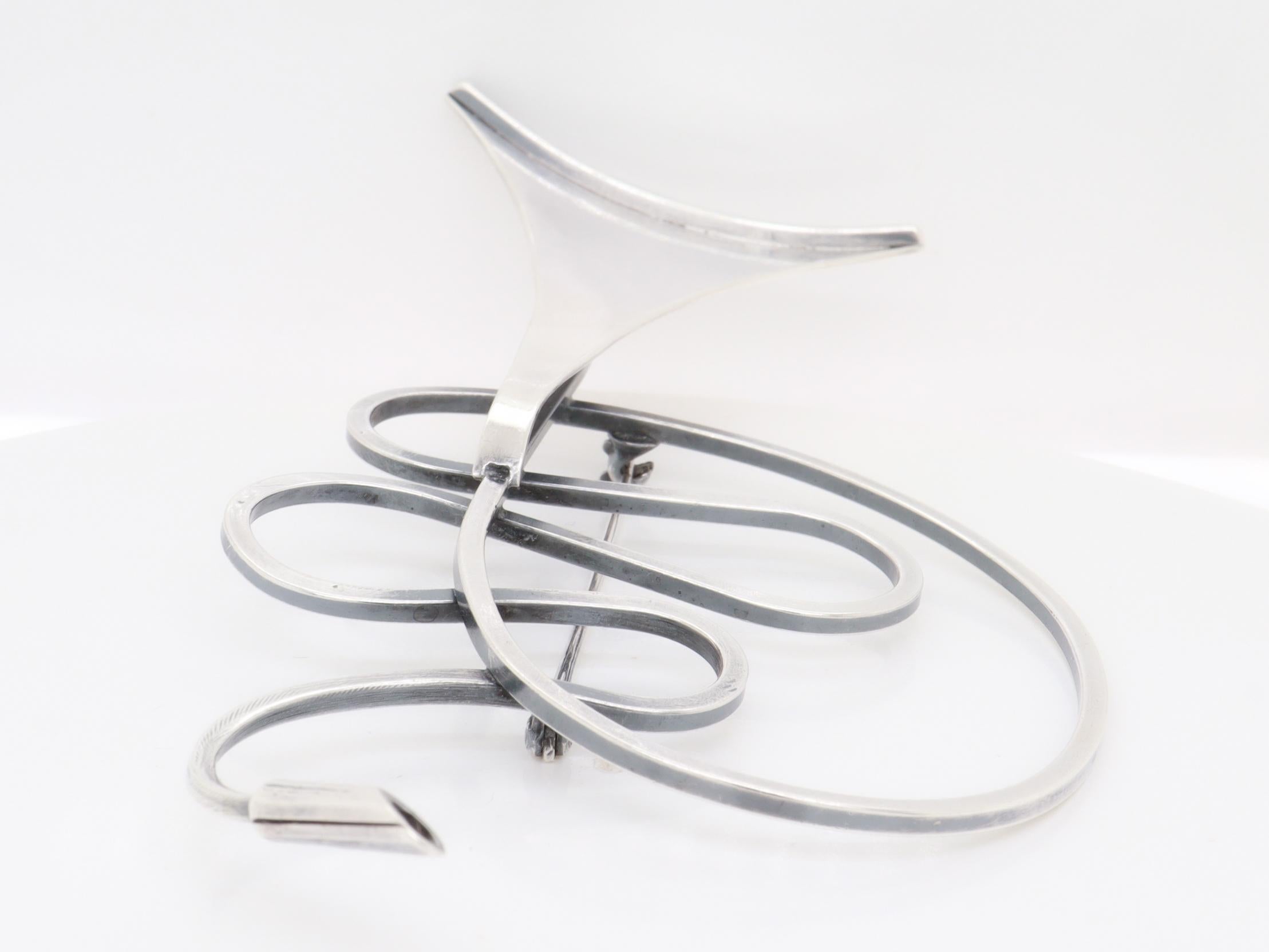 Vintage Mid-Century Modernist Paul Lobel Sterling Silver Abstract Trumpet Brooch im Angebot 6