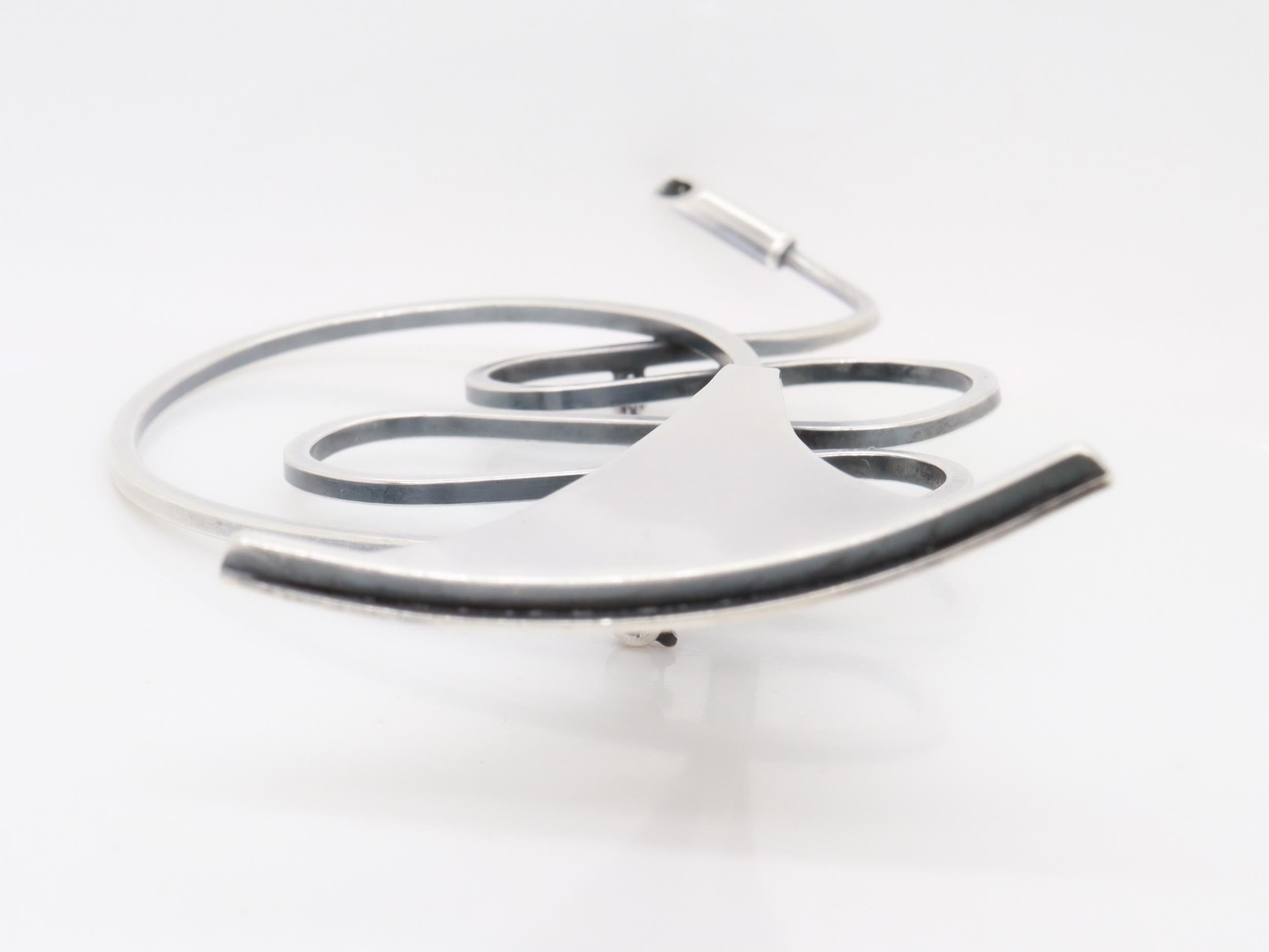 Vintage Mid-Century Modernist Paul Lobel Sterling Silver Abstract Trumpet Brooch im Angebot 8