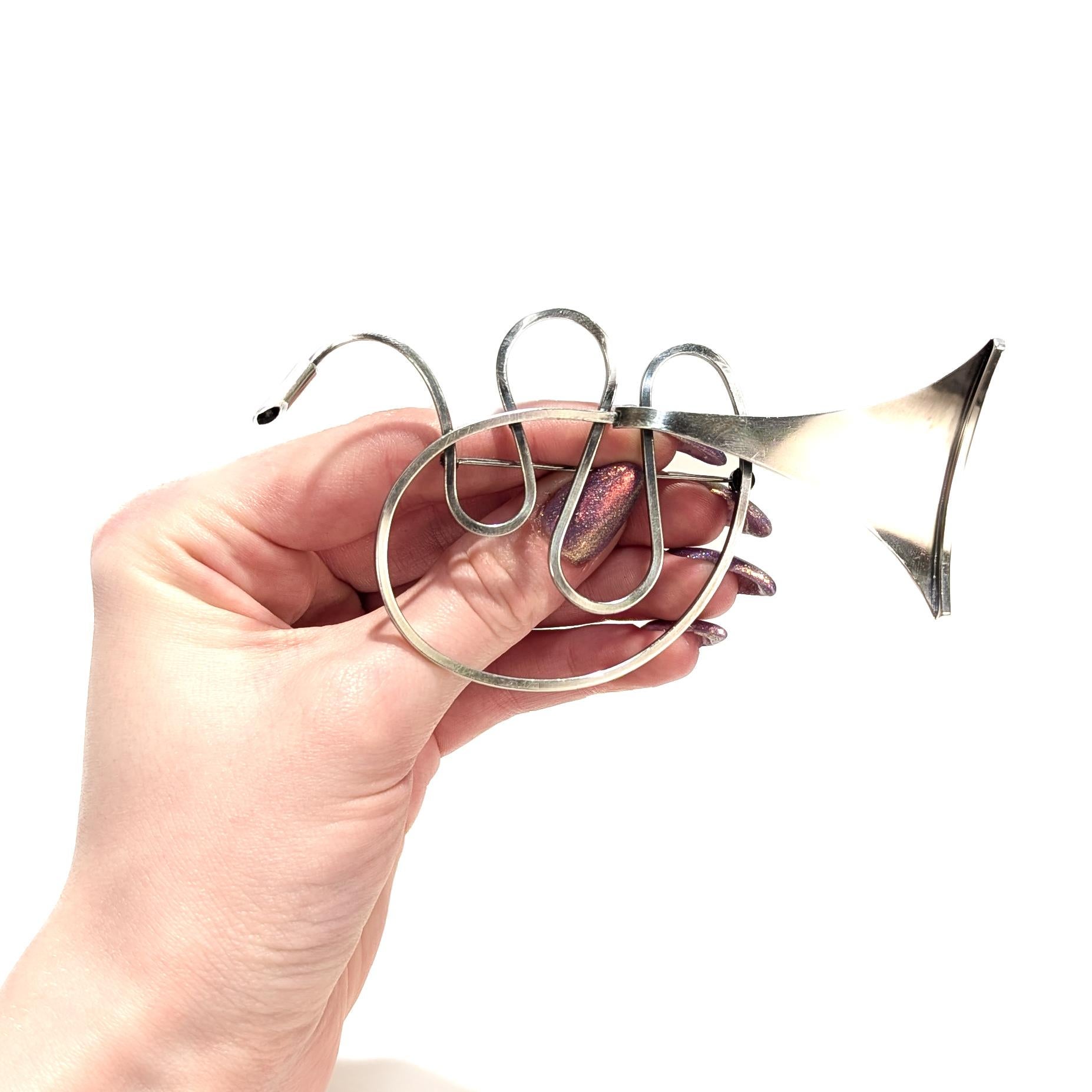 Vintage Mid-Century Modernist Paul Lobel Sterling Silver Abstract Trumpet Brooch im Zustand „Gut“ im Angebot in Philadelphia, PA