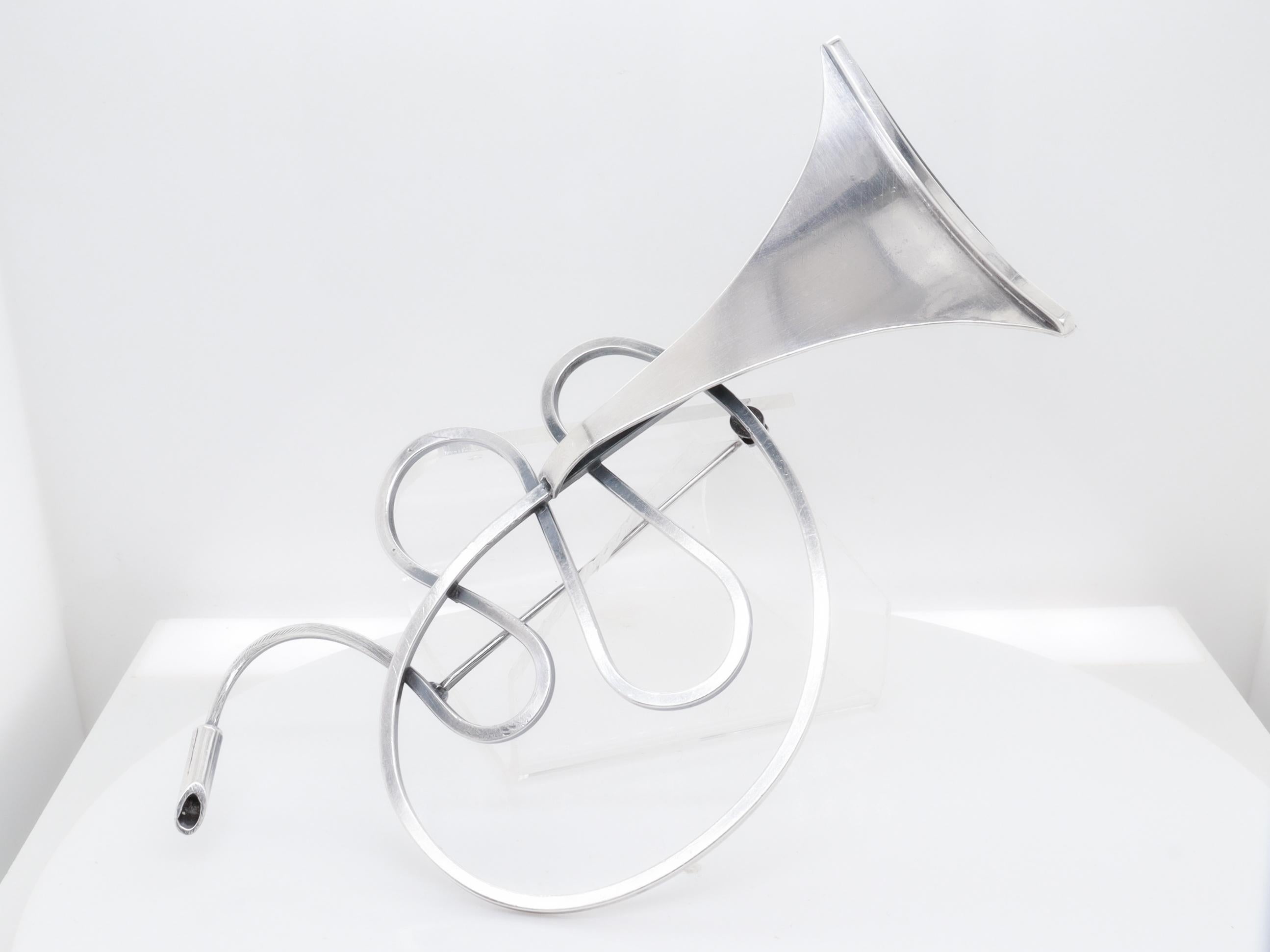 Vintage Mid-Century Modernist Paul Lobel Sterling Silver Abstract Trumpet Brooch im Angebot 1