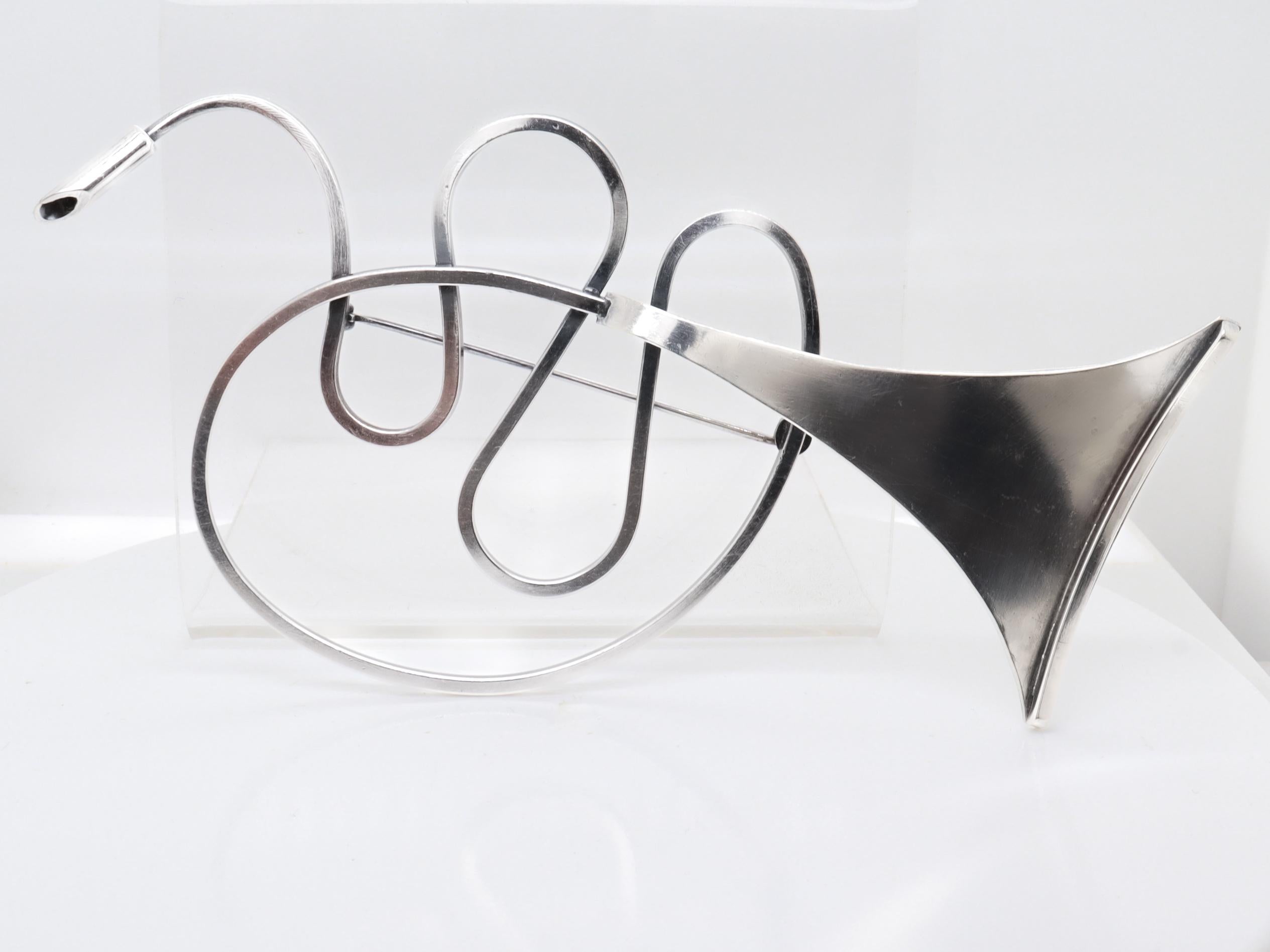 Vintage Mid-Century Modernist Paul Lobel Sterling Silver Abstract Trumpet Brooch im Angebot 3