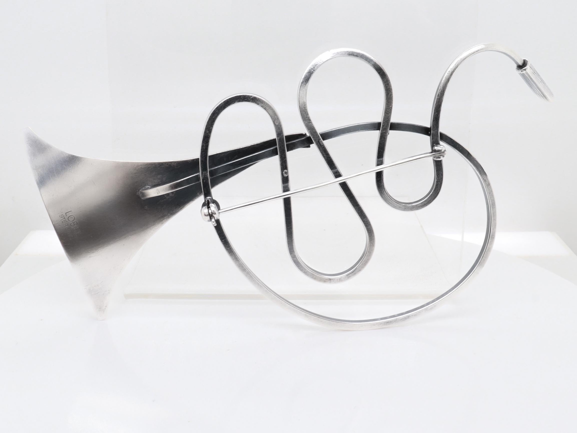 Vintage Mid-Century Modernist Paul Lobel Sterling Silver Abstract Trumpet Brooch im Angebot 4